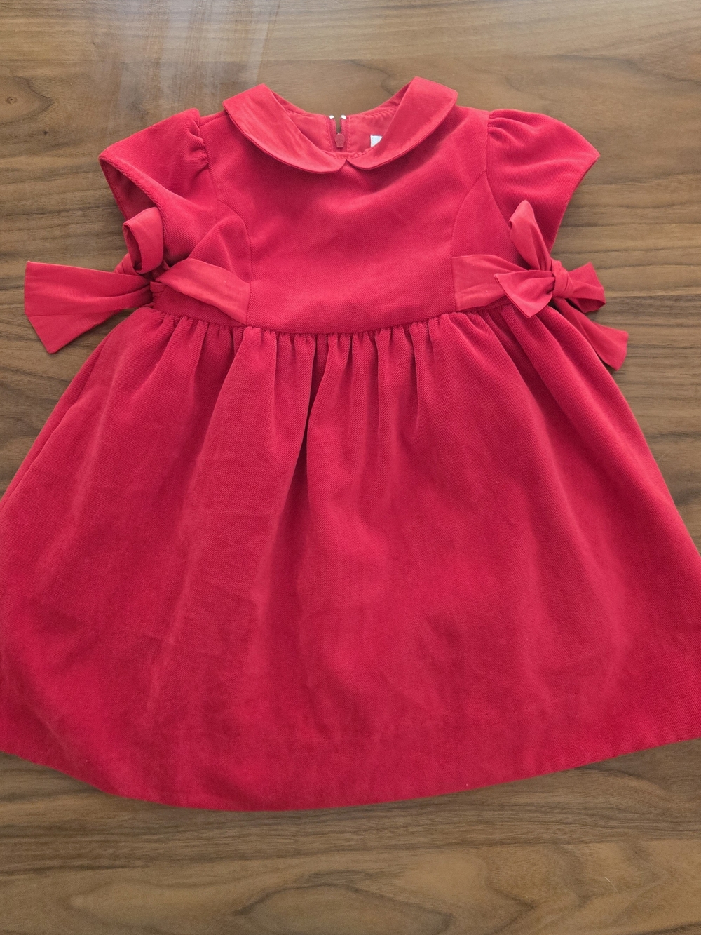 Florence Eiseman Red Velvet Holiday Dress Peter Pan Collar Side Bows Luxury 2T